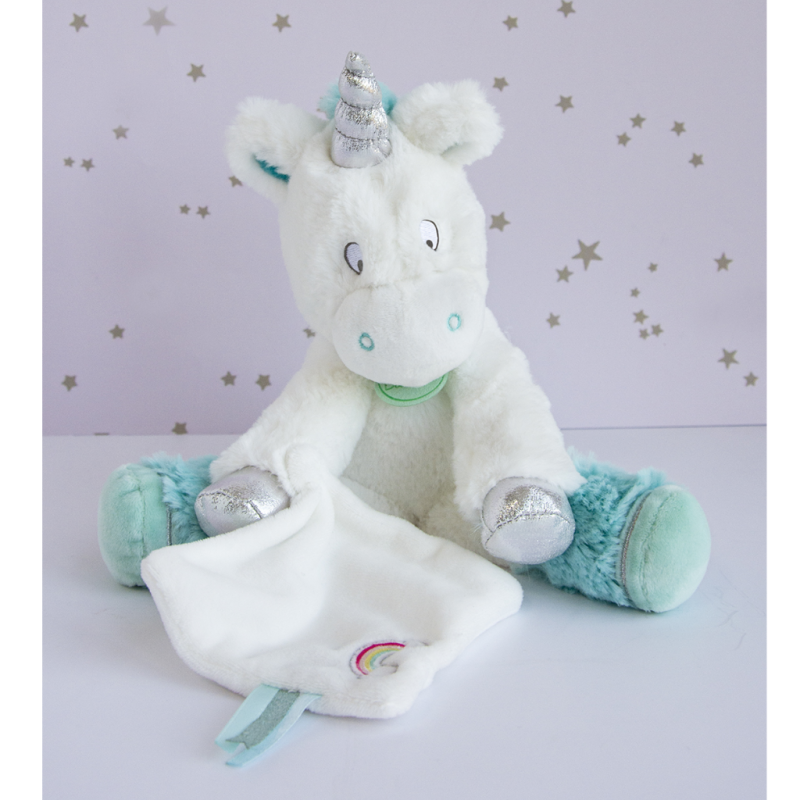  soft toy unicorn blue white silver 